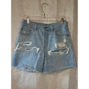 Levi's Denim Shorts‎ Distressed Ripped High Waist Light Wash Women's W27